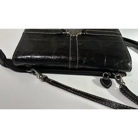 Brighton Small Crossbody Purse Bag Clutch Pebbled Black Crocodile Embossed - Picture 6 of 10
